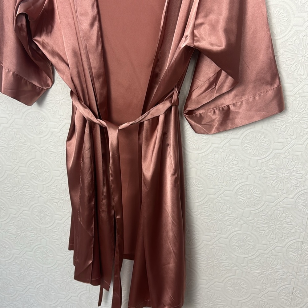 Davids Bridal Robe Satin Pink Desert Coral Large XL BRIDAL Bridesmaid Silky - Picture 5 of 9